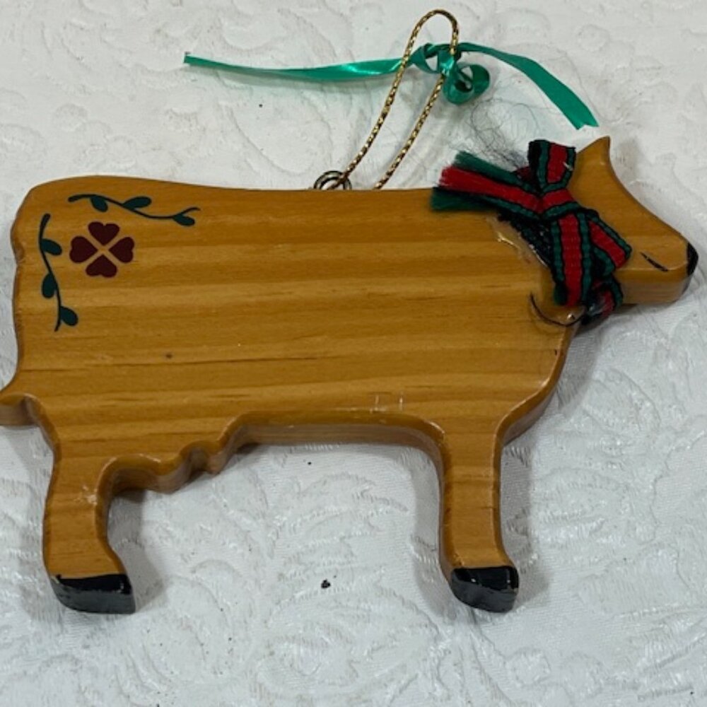 Vtg Wooden COW Hanging Holiday Ornament Handmade 4.25"x3" - Picture 3 of 12